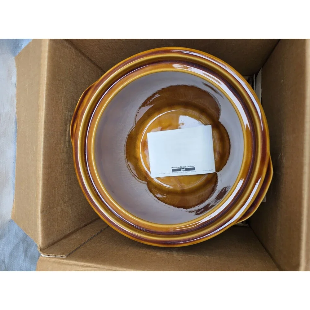 ​Vintage Hamilton Beach Crock Watcher Slow Cooker 4 Quart Wheat Pattern In Box
